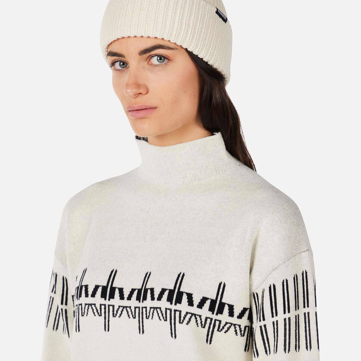 Rossignol Pull &agrave; col roul&eacute; &agrave; motifs pour femme white