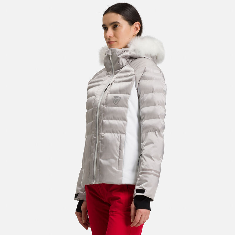 White Mark Women's Metallic Hooded Puffer Coat, Size: Medium, Silver