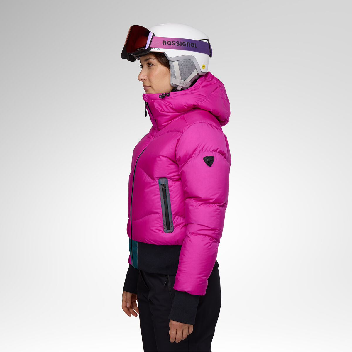 Rossignol Women's Snowblaze Down Bomber Ski Jacket Pink Purple