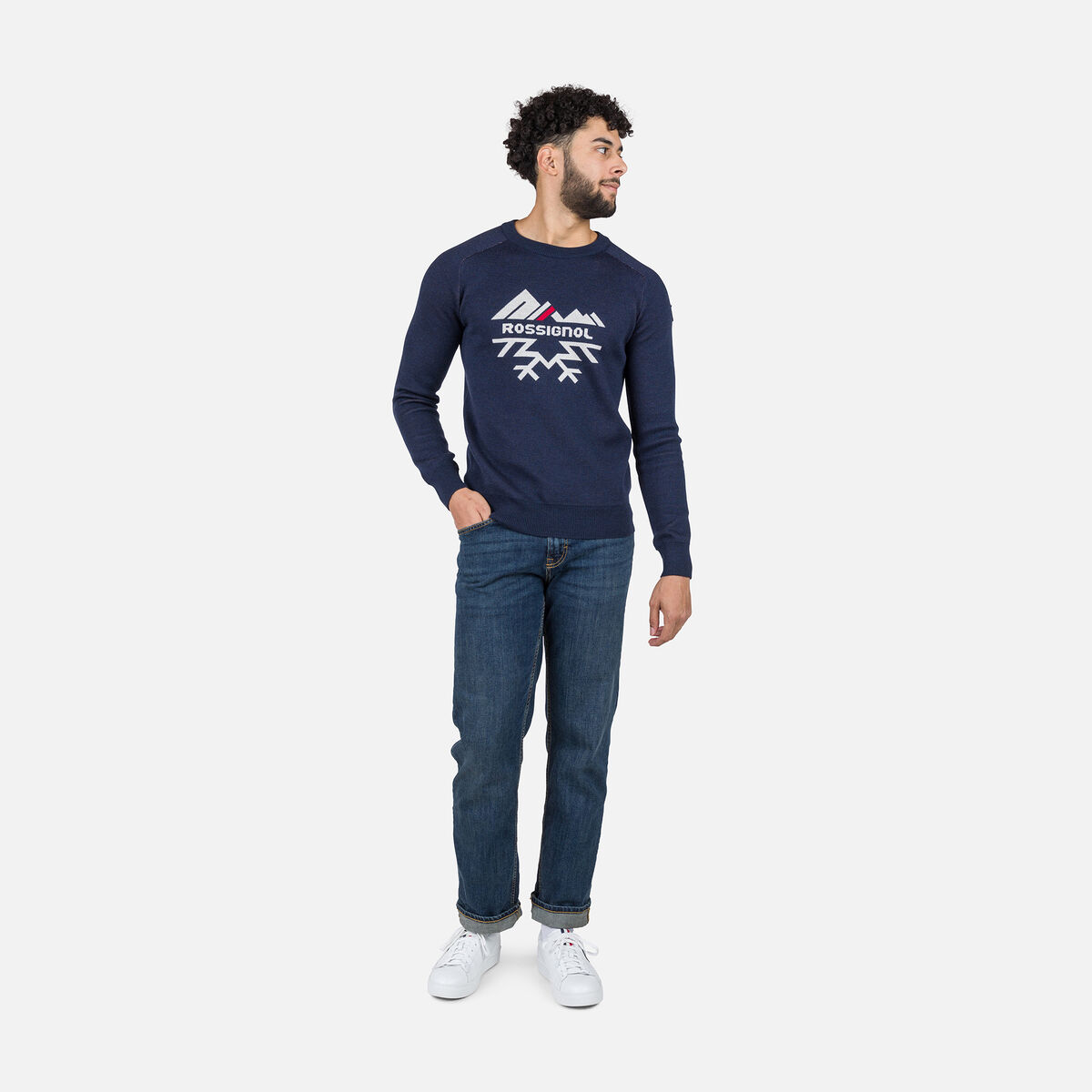 Rossignol Jacquard-Herrenpullover mit Rundhalsausschnitt Blue