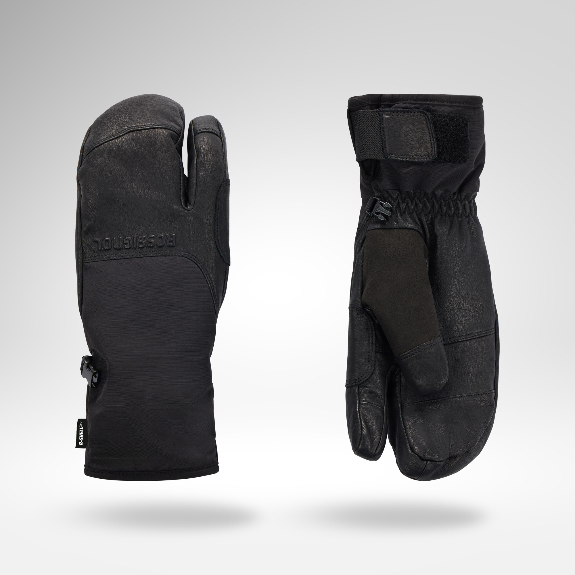 Rossignol | Unisex Type R-Shell Dry 3-Finger Ski Gloves, Black, Size Large